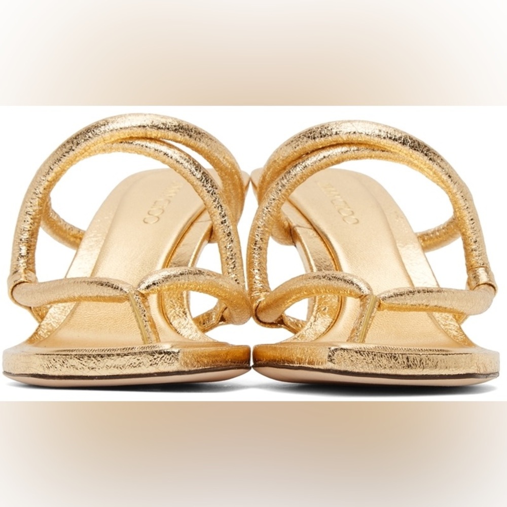 Jimmy Choo Gold Crackled Cape 70 Heeled Strappy Sandals 34 4 Like New - Picture 5 of 10